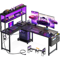 Meja Gaming PC Profesional Terlaris 53 Inci Bentuk L Meja Komputer Hitam Penuh OEM Meja Kantor dengan Lampu LED