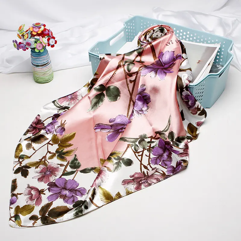 Wholesale custom design colorful silk satin scarf beautiful large size 90*90cm silk square scarf in stock