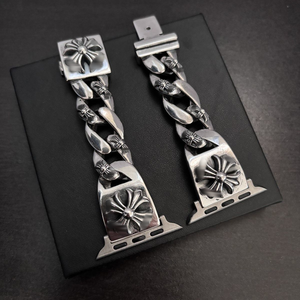 Bracelet de montre connectée Apple <span class=keywords><strong>Chrom</strong></span> Heart en alliage de cuivre de luxe, boucle 20 mm, pour hommes et femmes, plaqué argent, vintage, étanche, punk, croix, cadeau - Product Image 4
