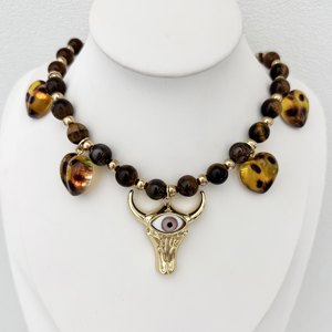 工厂批发新款豹纹珠链项链牛邪眼吊饰项链嘻哈风格珠宝礼物日常佩戴 - Product Image 4