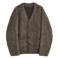 Cardigan en laine mohair épaisse unisexe de luxe, col en V, boutons, poches, tricot, manteau en tricot