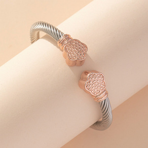 European American Style Titanium Steel Cable <b>Bracelet</b> Geometric Open C Shape <b>Adjustable</b> Unisex Jewelry Gift Rose Gold Gold - Product Image 3