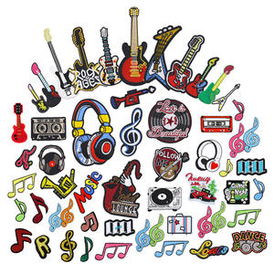 Gran oferta, tema de instrumento de <span class=keywords><strong>Rock</strong></span>, hierro en lentejuelas bordadas, logotipo de nota Musical, guitarra, bajo, <span class=keywords><strong>CD</strong></span>, cinta, saxofón, parches de música - Product Image 1