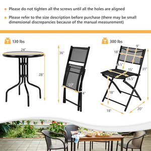 Black Minimalist <b>Folding</b> <b>Garden</b> Set Metal Patio <b>Table</b> Chairs Mesh Back Outdoor Dining Furniture <b>for</b> Courtyard Hotel Villa - Product Image 6