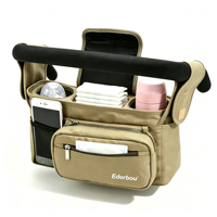 Organisateur de poussette, sac de rangement pour poussette avec 2 porte-gobelets, sac de rangement multi-poches pour accessoires de poussette