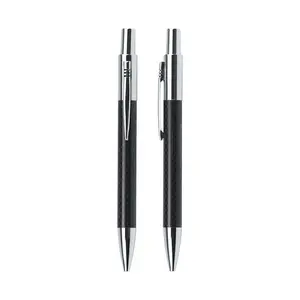 High Quality luxury Gift Black Carbon Fiber Click Ball Point Pen With Customized Logo