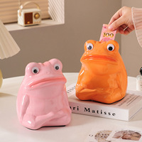 Figurine de grenouille en céramique Dopamine - Style dessin animé - Tirelire pour enfants - Décoration parfaite pour le salon, la table basse et le meuble TV - Cadeau