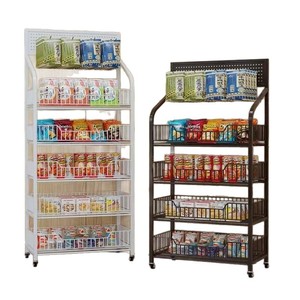 Supermarket Snack Shelf 5 Tier Grid Rack Movable Multi Purpose Display <b>Stand</b> For Store Food Beverage Storage - Product Image 4
