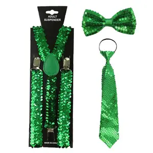 wholesale fashion men and women 3pcs glitter suspenders and bow tie necktie set