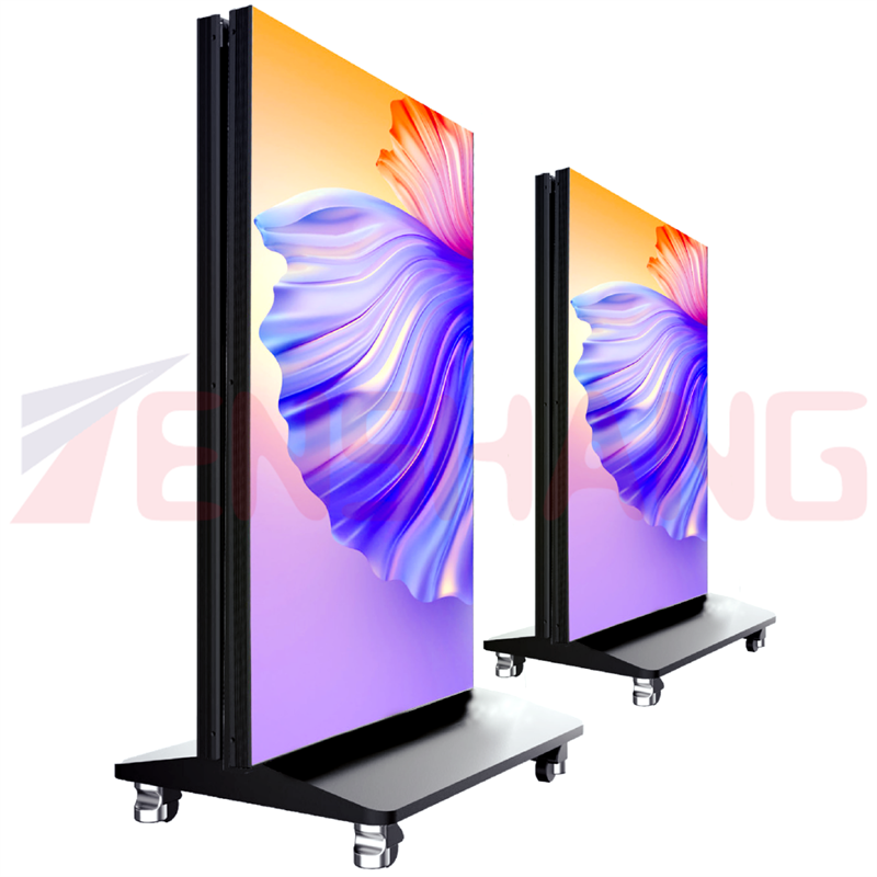 P2.5 Standing Rolling Digital Video Player Advertising Display Screen Portable Foldable Aluminum Frame Big Battery Elevator SDK