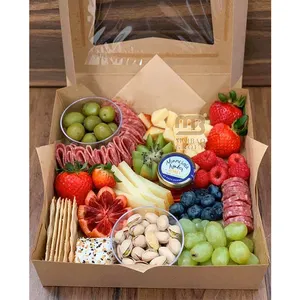Disposable Paper Food Packaging Take Away Paper Brunch Box Custom Logo Takeout Breakfast Charcuterie Box Paper Food Platter Tray