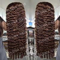 30 40 pouces # Perruque 4 couleurs marron chocolat, cheveux bouclés birmans, cuticules alignées, cheveux bruts, perruque frontale en dentelle HD transparente 13x6, vente en gros pour revendeurs