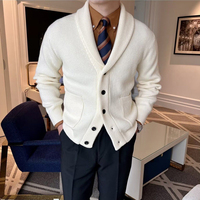 Cardigan Homme Automne Hiver, Mode, Haute Qualité, Tricoté, Style Britannique Rétro, Coupe Slim, Léger, Pull Business Personnalisable