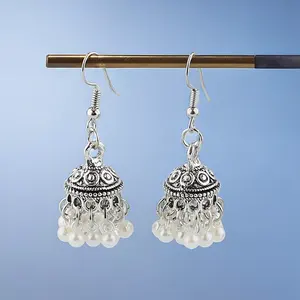 High Grade Vintage Silver Color Bells Pearl Tassel Earrings Earrings Charm Copper Earring Jewelry