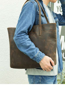 Logo personnalisé style oversize en cuir femmes sac à main fourre-tout sacs à main en cuir véritable peau de vache homme - Product Image 6