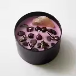 Bougie parfumée en cire de soja avec logo personnalisé, boîte en étain noire de luxe, fleurs séchées, cristal de quartz - Product Image 3