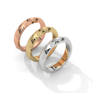 Faceted Elegance Wedding Bands in 18K Rose Yellow and White Gold Plated Sterling Silver Modern Geometric <b>Couple</b> <b>Rings</b> - Product Image 2