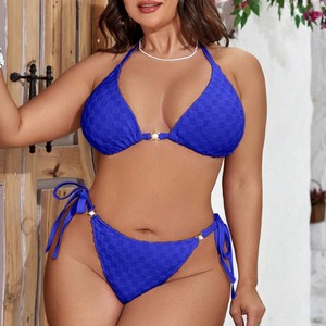 <span class=keywords><strong>Maillot</strong></span> <span class=keywords><strong>de</strong></span> <span class=keywords><strong>bain</strong></span> bikini jacquard 3 pièces dos nu fendu couleur unie pour femmes grandes tailles européennes et américaines avec poitrine généreuse - Product Image 2