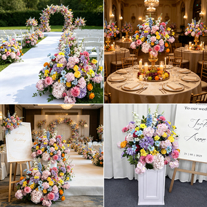 Sphères de fleurs artificielles en soie aux tons doux, fleurs mélangées, faites à la main, légères, pour la décoration de mariage et de lieux événementiels - Product Image 2