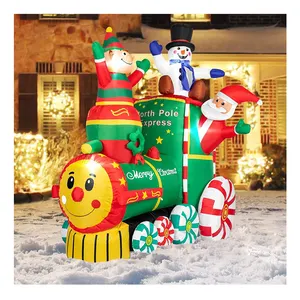 زينة عيد الميلاد القابلة للنفخ مخصصة مثل سانتا كلوز على القطار مزينة بجنية وقصة رجل الثلج زينة الممر قابلة للنفخ للكريسماس