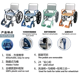 접이식 경량 변기 의자 휠체어 목욕 의자 2024 에서 가장 뜨거운 판매 ARY 의료 3-IN-1 플라스틱 Ce 수락 OEM 클래스 I - Product Image 2