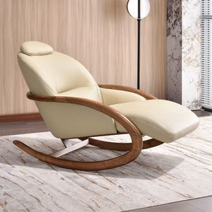 Sillón Reclinable de Madera Maciza y Cuero, Silla Mecedora para Sala de Estar, Completamente Ensamblado - Product Image 3