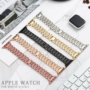 Tali Jam Tangan Stainless Steel Moq Rendah Mewah dengan Tutup Pelindung Warna Yang Sama Cocok untuk I Watch 4/3/2/1 38Mm 40Mm 42Mm 44Mm