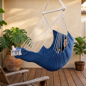 Fauteuil suspendu XXL en tissu traditionnel avec repose-pieds, barre de maintien durable, portable et léger pour l'extérieur - Product Image 3