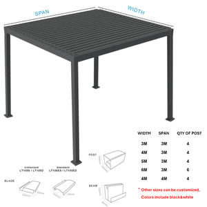 Gazebo Pergola d'extérieur motorisé ou manuel en aluminium imperméable et coupe-vent avec Led et toit à persiennes réglable - Product Image 5