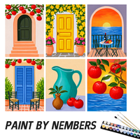 Kit de Peinture par Numéros sur Toile, Art Mural, Lot de 6 Mini Peintures : Porte Grecque, Pommier, Jardin Méditerranéen, Décoration Intérieure, Dropshipping, Vente en Gros