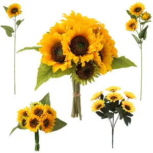 Girasole artificiale stelo alto di grandi dimensioni Bouquet di fiori gialli testa di fiore di sole di seta girasoli artificiali per decorazioni all'aperto