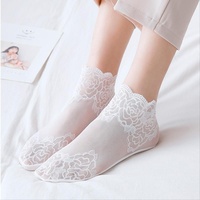 Kaus Kaki Pendek Berenda Tanpa Jahitan Baru, Kaus Kaki Setengah Betis Katun Tipis, Penyerap Keringat, Anti Selip, Motif Polos, Kaus Kaki Praktis