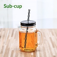 Tasse à eau créative en verre transparent de 500 ml, résistante à la chaleur, avec couvercle et poignée, style Mason, pour thé au lait, jus, café