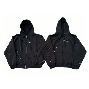 Custom Embroidery Logo Splatter <b>Paint</b> Full Zip Hoodie Men Heavyweight French Terry Oversized Zip up Hooded Sweatshirt - Product Image 5