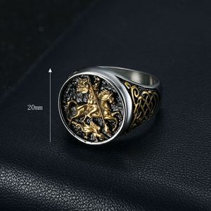 Saint George Dragon Slayer Knight <b>Ring</b> Titanium Steel Two-tone Gold Men's Fashion Jewelry Gift - Product Image 4