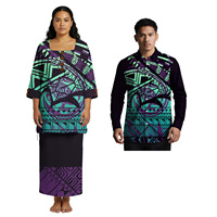 Vêtements personnalisés de haute qualité Chemise hawaïenne pour homme à col rabattu Chemise samoane pour femme Puletasi Ensemble 2 pièces Costume de couple décontracté polynésien