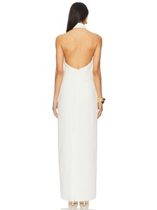 Robe de soirée formelle mi-longue pour femme, couleur ivoire, coupe ajustée, col licou, dos nu, sans manches, taille naturelle, respirante - Product Image 3