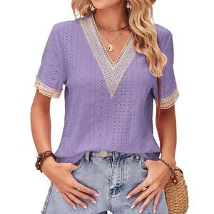 Camiseta de Verano para Mujer, al por Mayor, Delgada, Cuello en V, Manga Corta, Cómoda, de Algodón, Corte Ajustado - Product Image 6