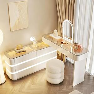 Cómoda Moderna de Madera con Espejo Iluminado, de Alta Calidad, con Gran Espacio de Almacenamiento, Mesa de Maquillaje, Mueble para <span class=keywords><strong>Dormitorio</strong></span> de Hotel - Product Image 3