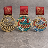 Op maat gemaakte drakenbootwedstrijdmedaille, holle uitgesneden 3D-emaille glittermedaille, aangepast logo, satijnen lint, festival sport evenement souvenir
