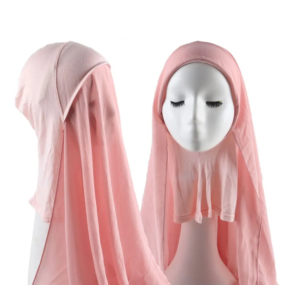 Casquette et voile en mousseline de soie pour femme, Hijab, turban pour tête, voile