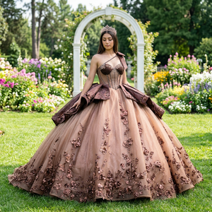 Vestido de Fiesta Largo con Lentejuelas y Encaje, Corte en Forma de Corazón, Antiestático, con Pliegues, para Quinceañera, Baile de Graduación, Modelo LSMU181 - Product Image 1