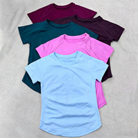 T-shirts de yoga sans couture pour femmes, coupe ajustée, légers, respirants, à manches courtes, couleur unie, séchage rapide, pour l'entraînement