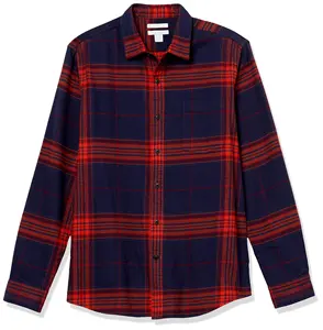 Custom Men's Long-Sleeved Plaid Casual Shirt With Turn-Down Collar Single Breasted Knitted Twill Spring Season Men's Shirt