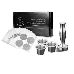 3 Pods 1 Tamper 120 joints Wareset Capsule en acier inoxydable 304 pour <span class=keywords><strong>Nespresso</strong></span> Recarregavel Capsule à café rechargeable - Product Image 1