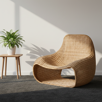 Fauteuil de salon confortable en rotin d'intérieur, dossier haut, inclinable manuellement - Design moderne et tendance pour salon, chambre, terrasse