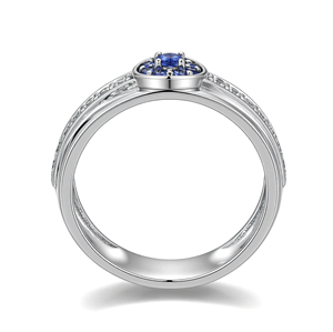 Anillo DE BODA personalizado de zafiro natural de oro de 18 quilates para hombre con 23 diamantes redondos de corte brillante estilo lujoso - Product Image 3