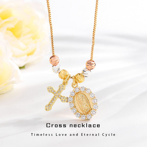 Collier croix <span class=keywords><strong>Notre</strong></span>-<span class=keywords><strong>Dame</strong></span> de Guadalupe en or pour femmes, collier pendentif Vierge Marie en CZ, bijoux religieux - Product Image 6