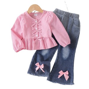 Nuovo Stile Autunnale Top a Righe Rosa con Jeans <span class=keywords><strong>Abbigliamento</strong></span> per Ragazze Stile Dolce Vendita all'Ingrosso - Product Image 5