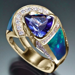 Anello dal Design Vintage di Colore Blu, Anello Classico da Dito per Donne - Product Image 1